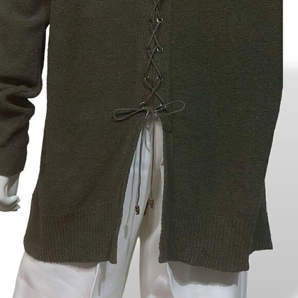 Torrid Olive Green Cold Shoulder Lace Up Long Sleeve Sweater Sz 2X - Picture 6 of 13